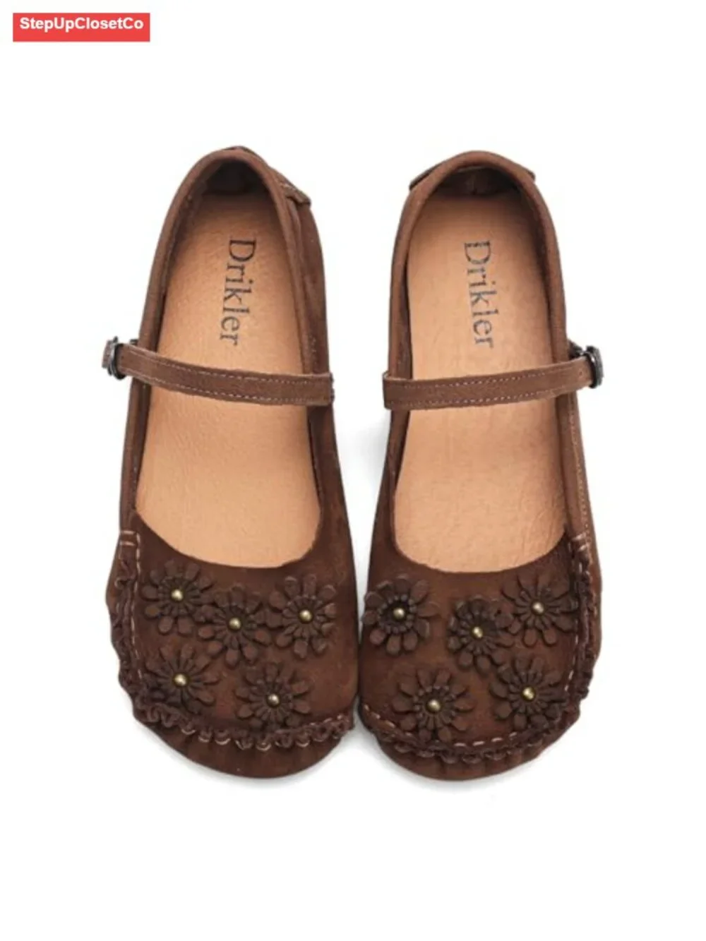 Mary Jane Flats Matte Cowhide Leather Buckle Comfortable Non-Slip Dress Casual
